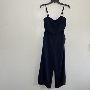 LUVALOT Jumpsuit Womens 6 Navy Blue Straight Leg Crop Sleeveless Strappy Pockets
